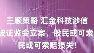 三顺策略 汇金科技涉信披违规被证监会立案，股民或可索赔损失！