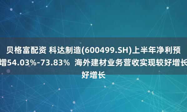 贝格富配资 科达制造(600499.SH)上半年净利预增54.03%-73.83%  海外建材业务营收实现较好增长